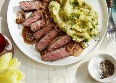 طرز تهیه استیک استریپ با پوره سیب زمینی لیمویی